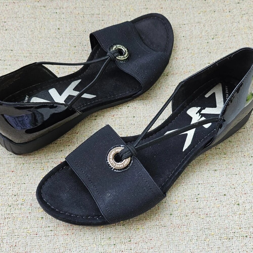 Anne Klein Women Sandal Sport Black Shoes Canvas/Patent Leather Size 9.5M - Picture 7 of 11
